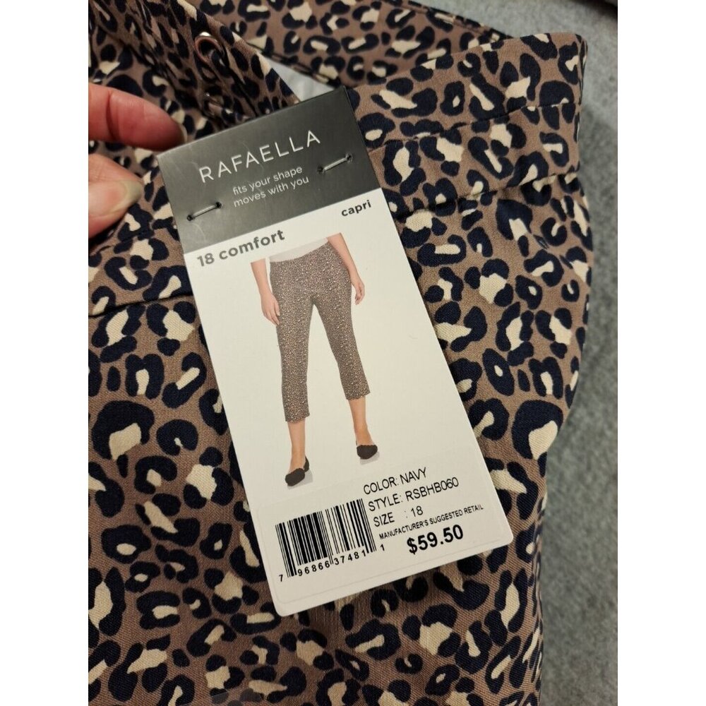 Rafaella‎ Capri Pants Women 18 Comfort Animal Leopard Print Navy Stretch NWT
